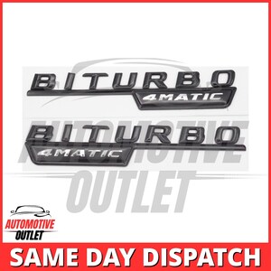 2X BITURBO 4MATIC Letras Emblema Traseiro Emblema para MERCEDES Benz, Preto Brilhante