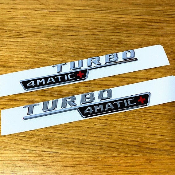 2PCS TURBO 4MATIC Lettering Wing Side Fender Badge Emblem for Mercedes,  Chrome 