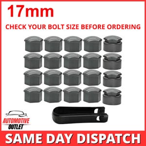 16x 17mm Wheel nut bolt cover & 4x locking cap, grey for VW BMW, universal item