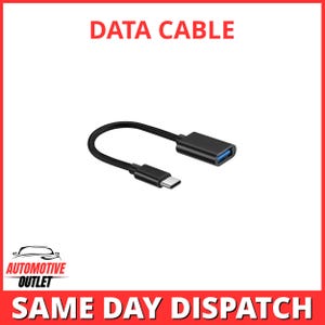 Puede incluir: Un cable de datos negro con cordón trenzado, que cuenta con un conector USB-C en un extremo y un puerto USB-A hembra en el otro. El texto DATA CABLE aparece en la parte superior y AUTOMOTIVE OUTLET SAME DAY DISPATCH en la parte inferior.