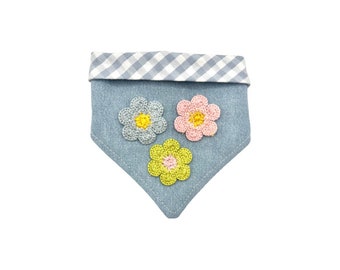 Floral Bandana / Flower Power Bandana / Spring Dog Bandana / Denim Dog Bandana