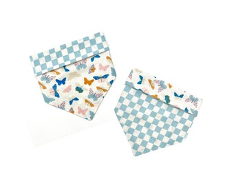 Butterfly Dog Bandana / Gingham Bandana / Spring Bandana / Plaid Bandana / Dog Sailor Bow / Light Blue Bandana / Pet Bandana / Pet Bows