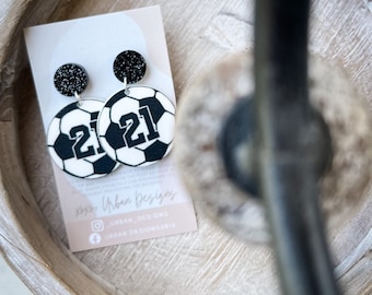 Soccer Dangle Earring for her, Soccer season, Soccer Mom, Soccer Mom gift, Soccer gift, Sport Earring, Soccer Apparel, Number Earring