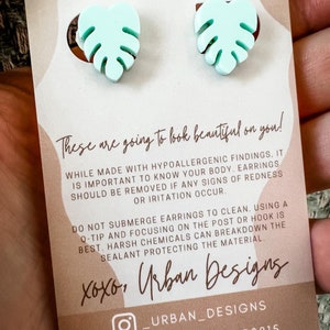 Monstera Stud Earrings, Stud Earrings, Vacation Earring Studs, Pastel Earring, Plant Earrings, Plants
