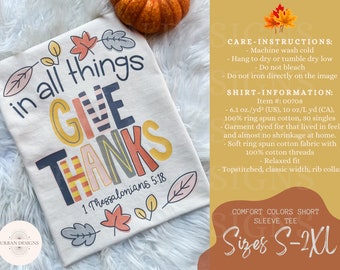 Comfort Colors, In All Things Give Thanks, Thanksgiving Shirt, Fall Season, Christian Fall Shirt, Give Thanks Shirt, Christian Shirt, Fall