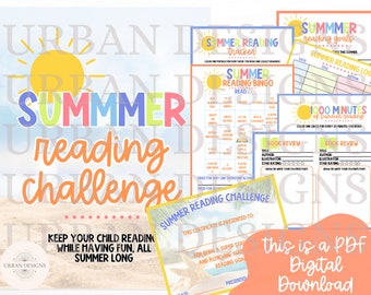 Sommer Lesetagebuch, Sommer Lesechallenge, Lese-Tracker, Lesebelohnung, Kinder Lese-Tracker, Sommer-Buch-Tracker, printable
