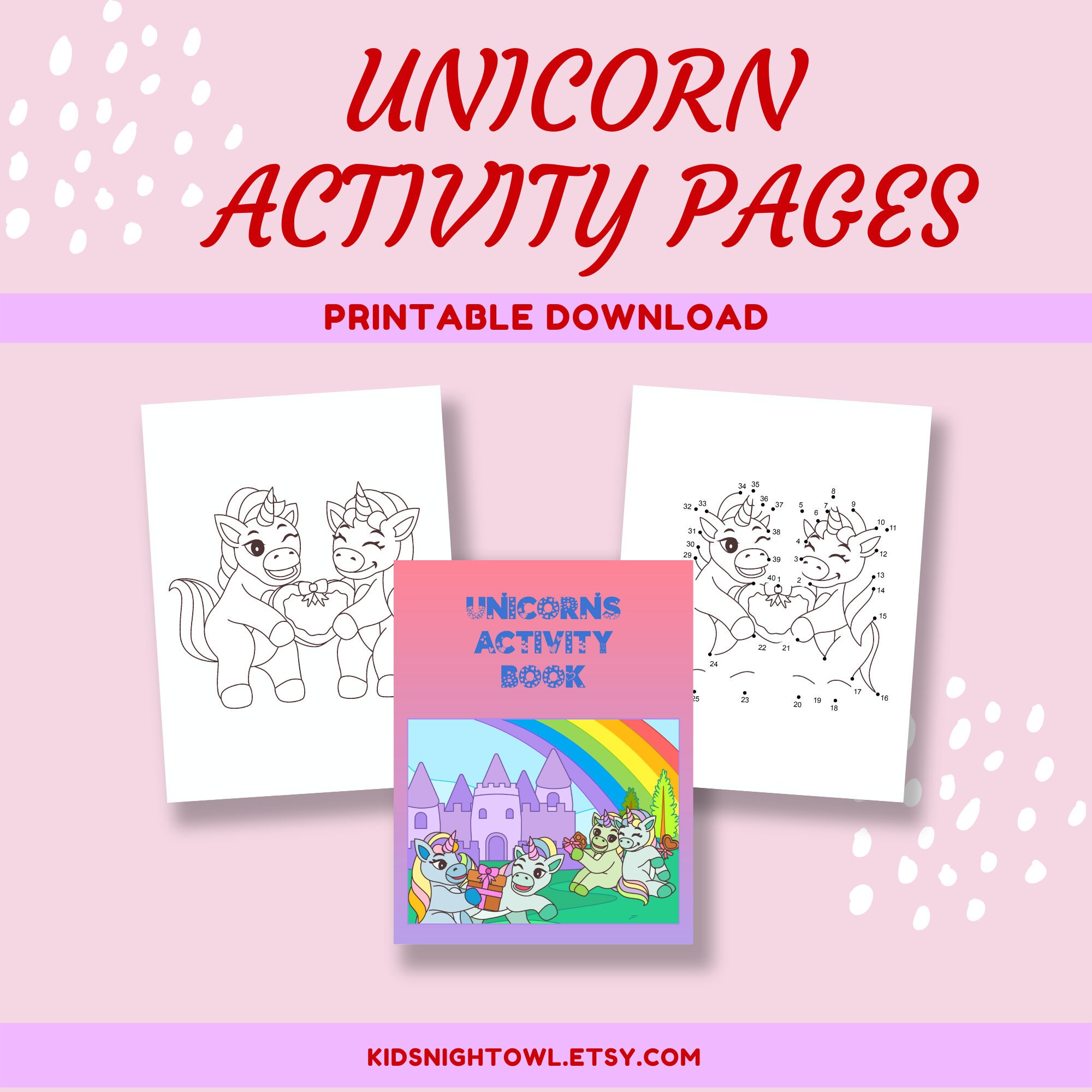 Unicorn Activity Book Coloring Pages and Dottodot Numbering Etsy
