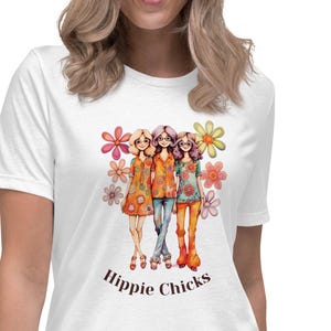 Camiseta retrô dos anos 70 com garotas hippies: camiseta do festival Boho Groovy
