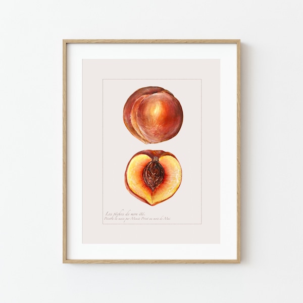 Peach vintage poster, French print, Instant digital download, Fruit market print, Hand painted, French poster, Kitchen wall art