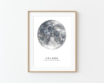 Full moon print, La Luna poster, Love quotes, Lunar moon, Instant digital download, Vintage Luna print, Solar system, Celestial art