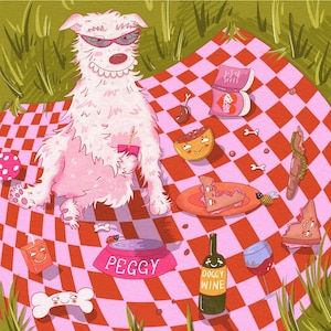 Peggy's Picnic - Funny Dog illustration Cartoon Print