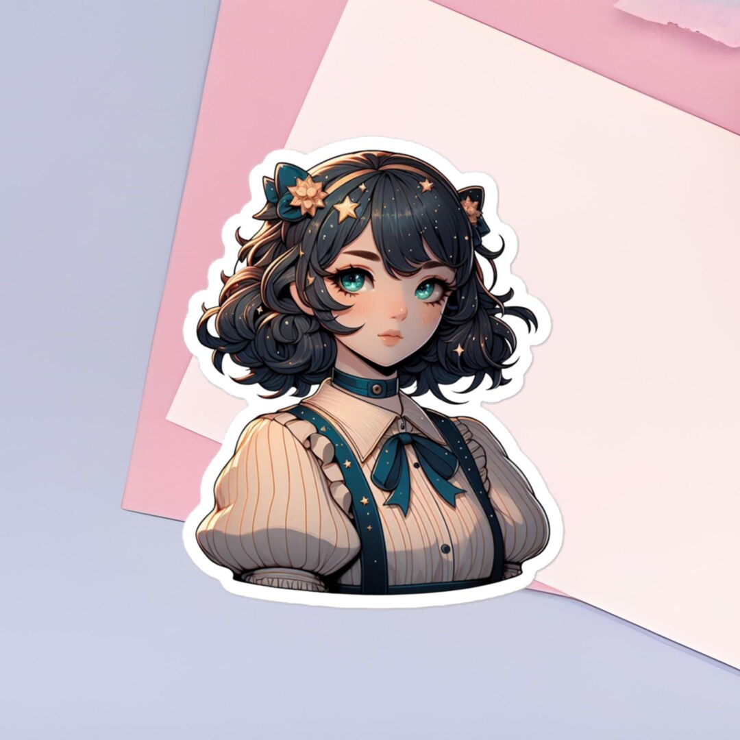 Mystic Vintage Anime Girl Vinyl Sticker | Star Themed Anime Girl ...