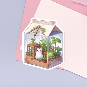 Garten mit Katze in der Milchtüte Aufkleber
