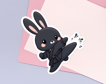 Black Belt Karate Bunny Sticker | Vinyl Sticker | Kawaii