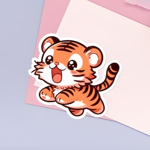 Entzückender glücklicher Baby Tiger Aufkleber | Vinyl-Aufkleber | Kawaii Aufkleber | Niedliches Briefpapier