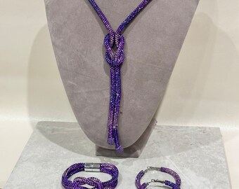 Women purple necklace set bracelet hoops and necklace long necklace sparkly Jewelry