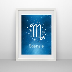 Lámina del zodiaco Escorpio: Arte astrológico celestial (Descarga digital)