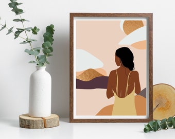 Boho Woman Landscape Art Print: Abstract Wall Decor (Digital Download)