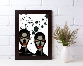 Abstract Portrait Art Print: Splatter Design (Digital Download)