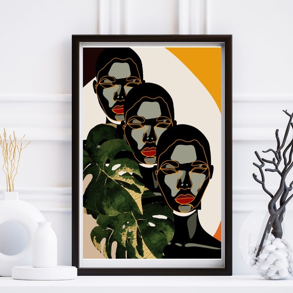 Arte de pared de mujer negra, descarga digital • Impresión artística de melanina • Arte afroamericano urbano • Decoración bohemia moderna • Descarga instantánea imprimible