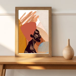 Stampa artistica Black Queen: donna afrocentrica, decorazione da parete boho (download digitale)