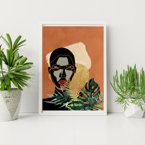 Strength Woman Illustration: Boho African Wall Art (Digital Art Download)
