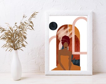 Black Girl Magic Art Print: Boho Abstract Woman Portrait (Digital Download)