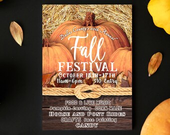 Editable Fall Festival Flyer Template, Fall Festival Invitation, Annual Autumn Festival Flyer Template, Pumpkin Patch Flyer Invite