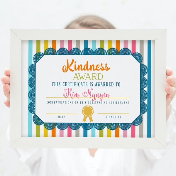 Kindness Award Certificate Template, Editable Good Behavior Certificate, Student of the Week Award, Good Student Award