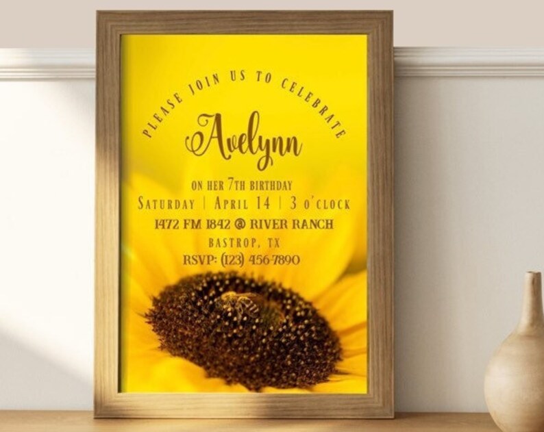 Sunflower Birthday Invitation Template Editable Sunflower Baby Shower Invite Yellow Sunflower Party Invitation Template