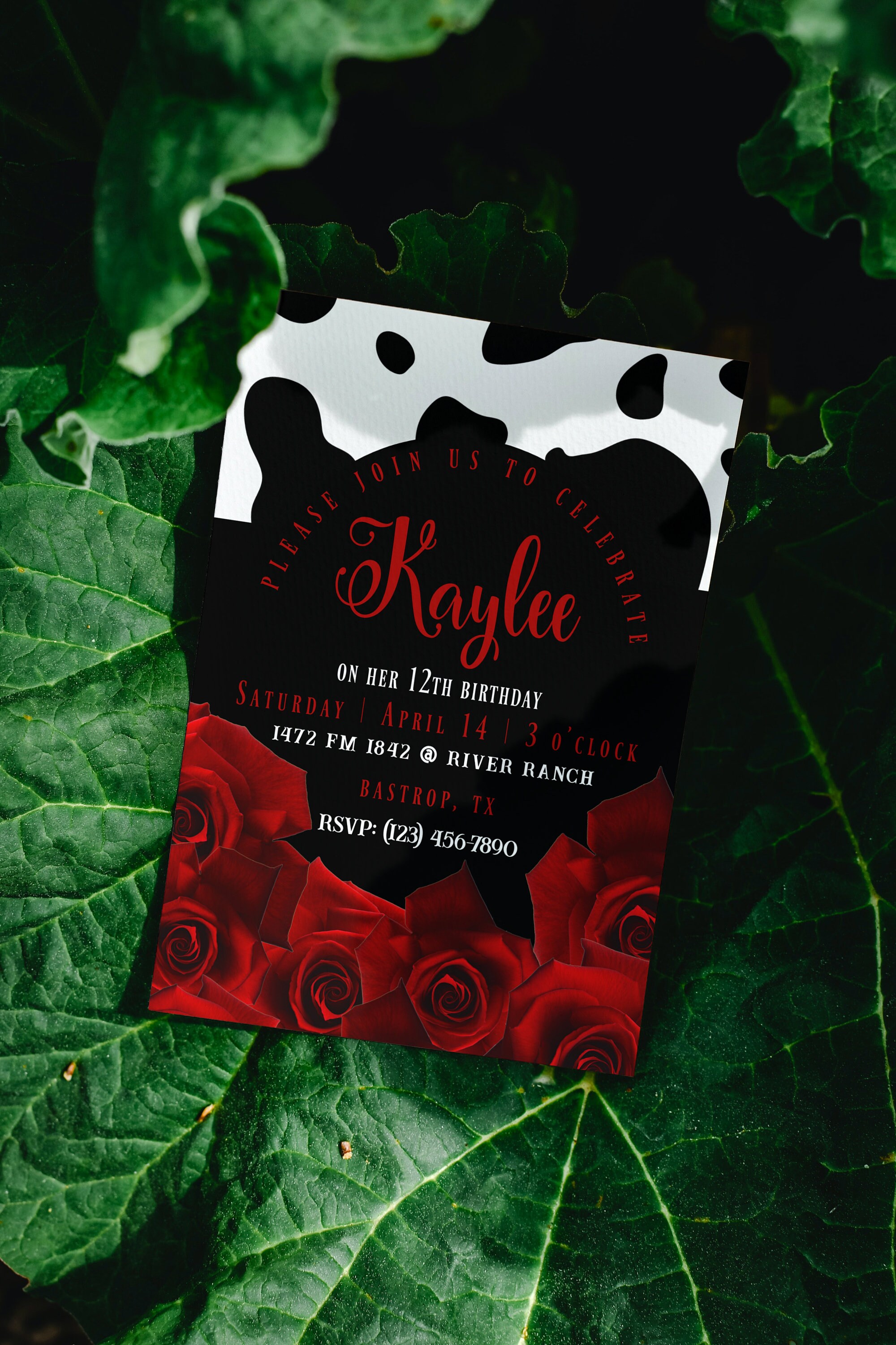 Cow Print Roses Cow Print and Roses Birthday Invitation Template Digital Cow Print ...