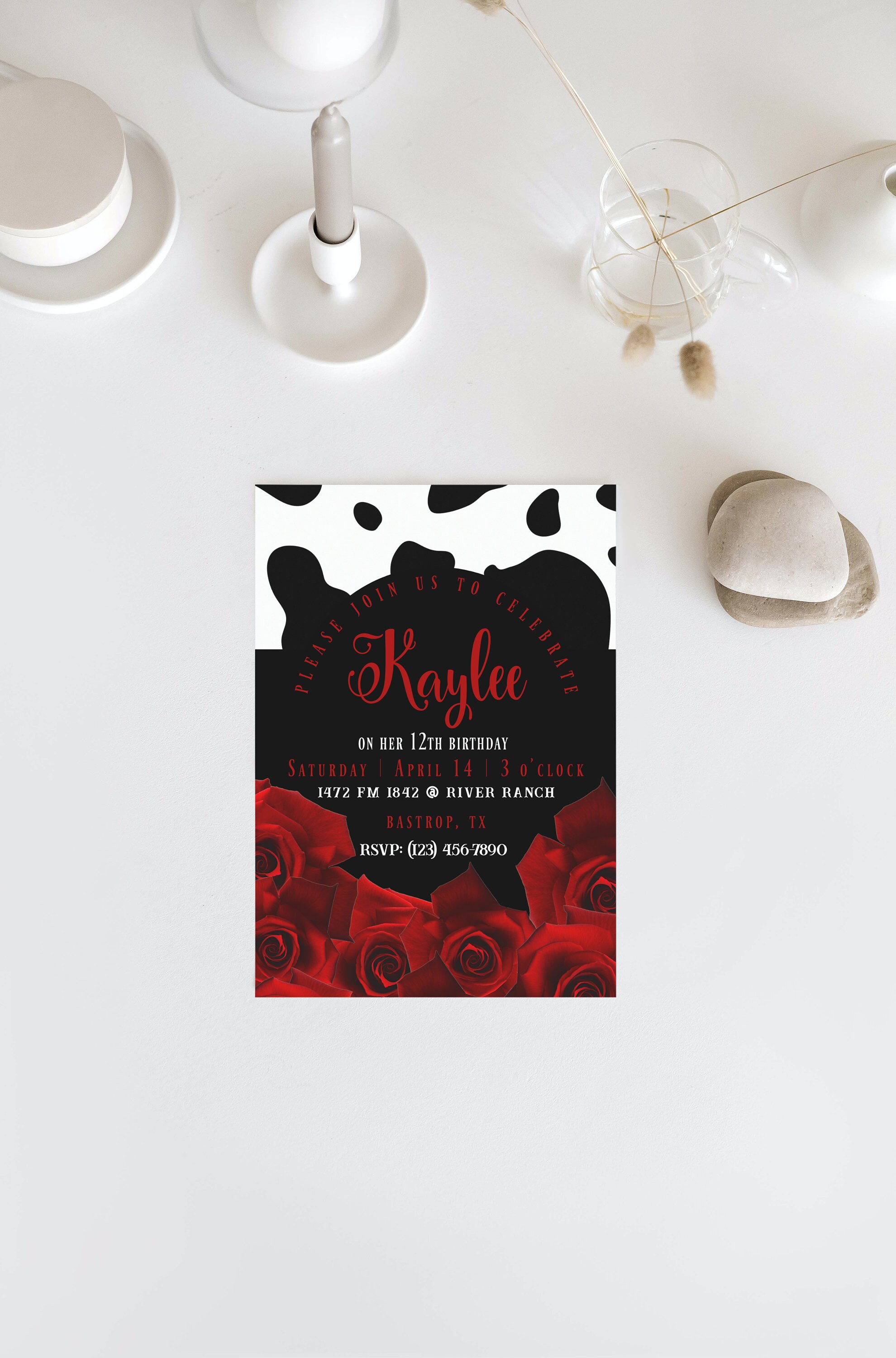 Cow Print Roses Cow Print and Roses Birthday Invitation Template Digital Cow Print ...
