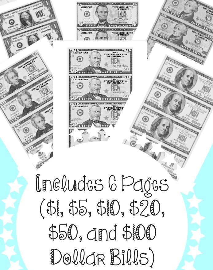 Printable Money for Learning, Teachers Play Money for Students, Printable Dollar Bills for ...