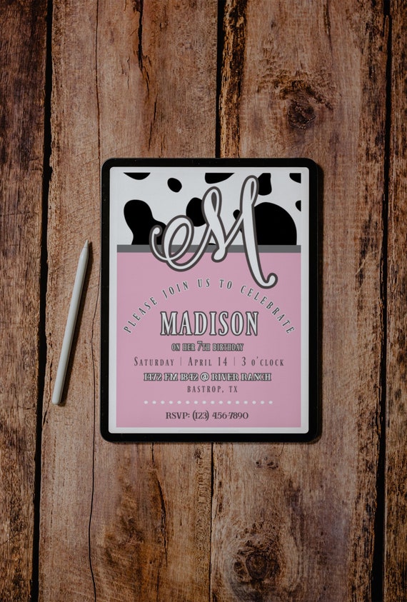 Cow Print Invitation Cowgirl Birthday Invitation Template to - Etsy