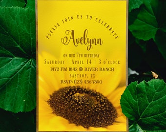 Sunflower Birthday Invitation Template, Editable Sunflower Baby Shower Invite, Yellow Sunflower Party Invitation Template