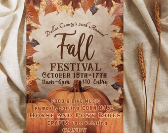 Autumn Festival Flyer Template, Editable Fall Festival Invitation, Annual Fall Festival Flyer Template, Pumpkin Patch Flyer Invite