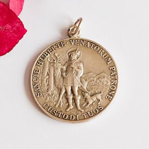 Antique Victorian Religious Medal Saint Hubert Mellerio Silver Patron Hunters Protector Dogs Horses Art Nouveau France