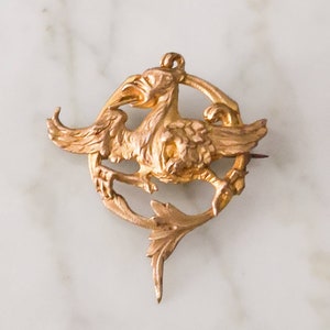 Antique Edwardian chimera griffin brooch in gold-plated brass