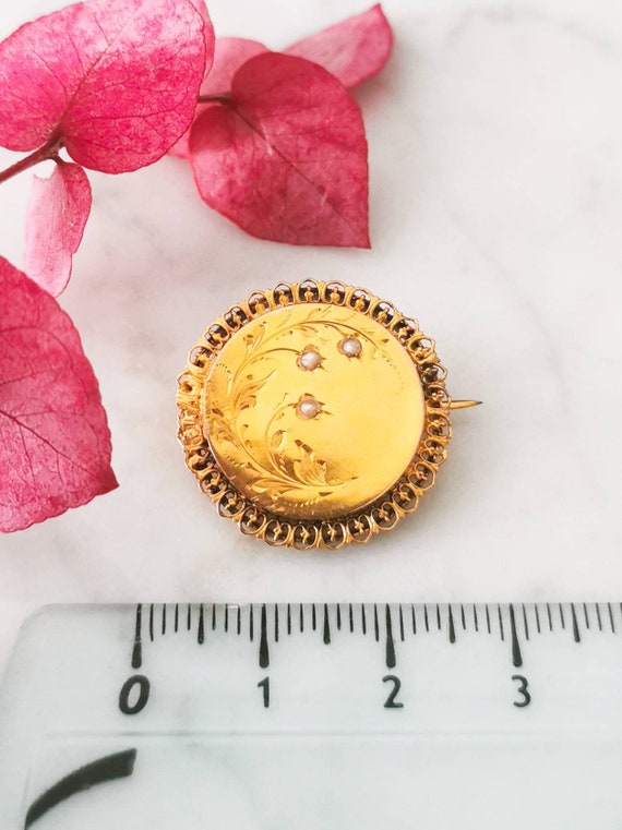 Broche Victorienne En Or 14K Avec Améthyste Et Perle Fine - Bijou Ancien XIXe Siècle - Occasion Sublime