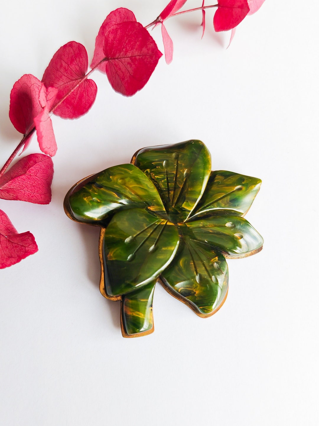 Broche Vintage Fleur Bakélite - Style Edelweiss Déco Rétro - Bijou Fantaisie - Occasion