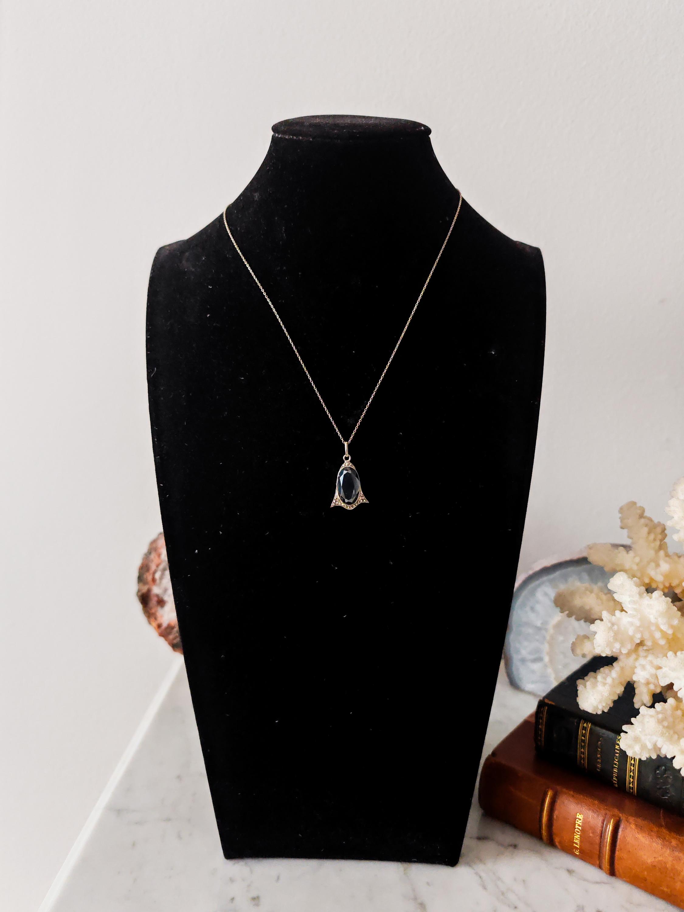 Pendentif Art Déco – Hématite Et Marcassite – Monture Argent