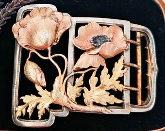 Museum Quality Art Nouveau Belt Buckle Sterling Silver Tri  display picture 1