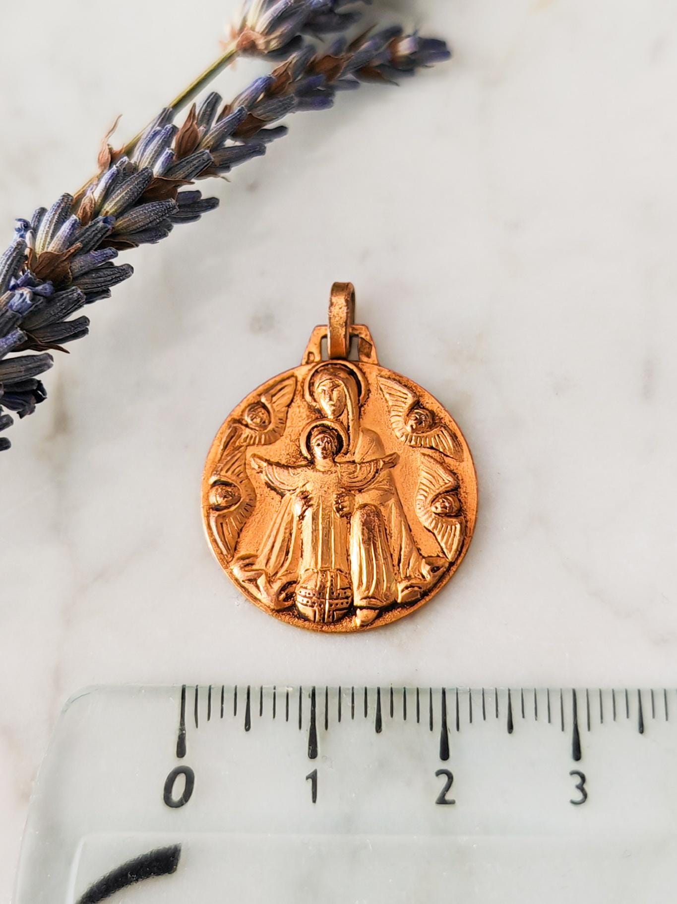 Médaille/Pendentif Bronze Art Déco - Enfant Jésus Avec L'agneau - Signé Fernand PY - Années 1930 - France
