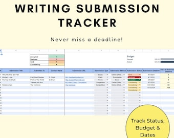 Writing Submission Tracker: Google Sheets Template (Digital Download)