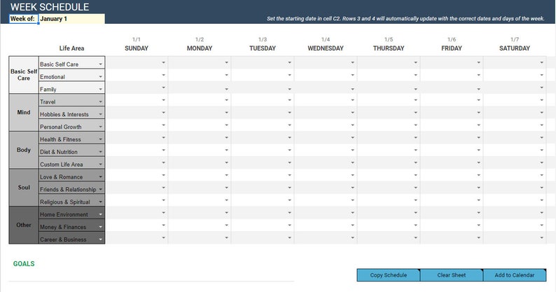 Weekly Self-care Planner Digital Life Balance Template Customisable ...