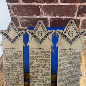 Masonic Freemasonry - Set of 3 Wood and Leather Bookmarks - Custom Personalized VOSL Bible Accessory for Men