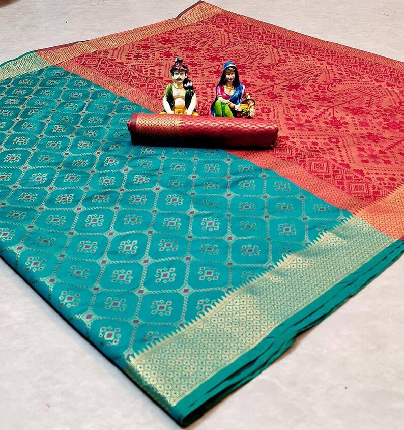 Patola silk weaving jacquard saree with blouse for women Saree,saree for women,Saree dress,wedding saree,Indian saree,sari,blue saree