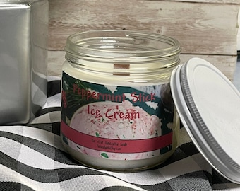 Peppermint Stick Ice Cream Christmas Holiday Wood Wick 12oz Candle