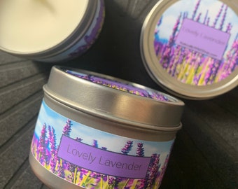 Lovely Lavender 4oz Tin Candle - Lavender scented Candle - Lavender flowers - Relaxing Scented Candle - Premium Fragrance Oil- Home Decor