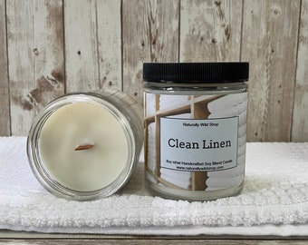 Clean Linen Wood Wick Candle - Clean Cotton - Fresh Linen